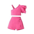 thumbnail image 1 of WOYY Little Girls Summer 2pcs Outfits One Shoulder Sleeveless Solid Camisole Top Shorts Set, 1 of 8