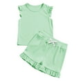 thumbnail image 1 of WOYY Little Girls Summer Outfits Cotton Solid Ruffle Tank Top Shorts Set, Sizes 5-6, 1 of 4