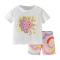 thumbnail image 1 of WOYY Little Girls Summer Outfits Sun Print Short Sleeve T-Shirt & Shorts Set, 2-Piece, 1 of 5