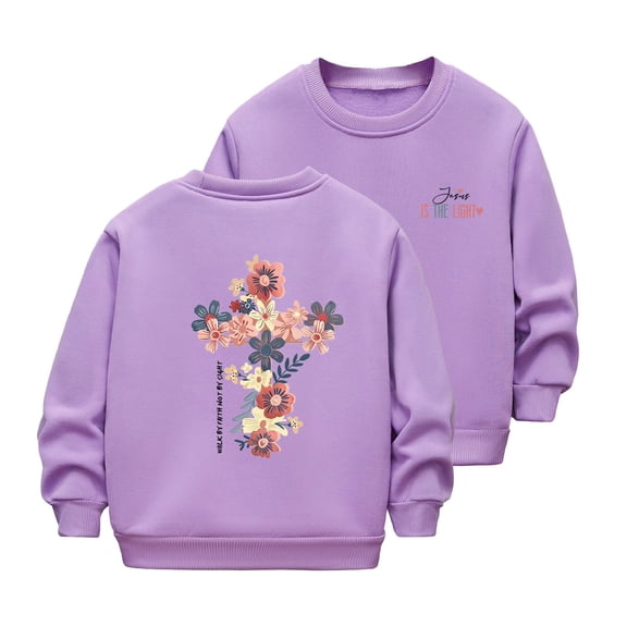 WOYY Little Girls Sweatshirt Flower Print Crew Neck Pullover Long Sleeve Shirt, Sizes 5-6