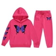 thumbnail image 1 of WOYY Little Girls Sweatsuit Butterfly -Lined Hoodie Pants Clothes Set, Sizes 6-7, 1 of 3