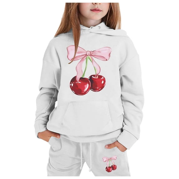 WOYY Little Girls Sweatsuit Cherry Printed Pullover Hoodie Jogger Pants Clothes Outfits