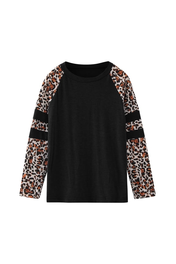 Little Girls T-Shirt Leopard Color Block Long Sleeve T Shirt Casual Soft Tshirt