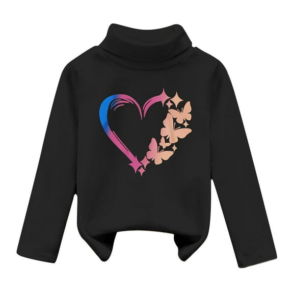 WOYY Little Girls T Shirt Warm Turtleneck T-Shirt Cartoon Printed Pullover Top