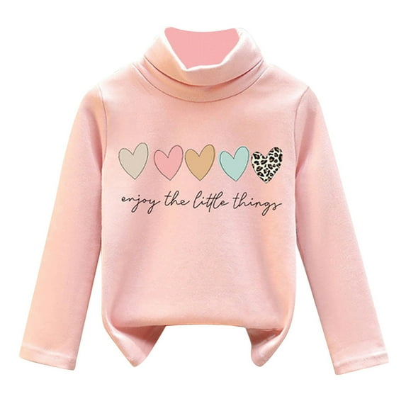 WOYY Little Girls T Shirt Warm Turtleneck T-Shirt Cartoon Printed Pullover Top