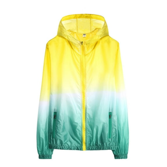 WOYY Little Girls Upf50+ Lightweight Jacket Summer Breathable Zipper Gradient Coat, Sizes 6-7Y