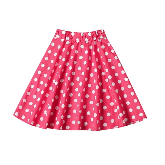 WOYY Little Girls Vintage Polka Dots Skirt Cotton A-Line Skirt, Sizes 5-8