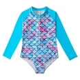 thumbnail image 1 of WOYY Little Girls Zip Up Long Sleeve Rash Guard One-Piece Swimsuit with UPF50+, Sizes 4-12, 1 of 2