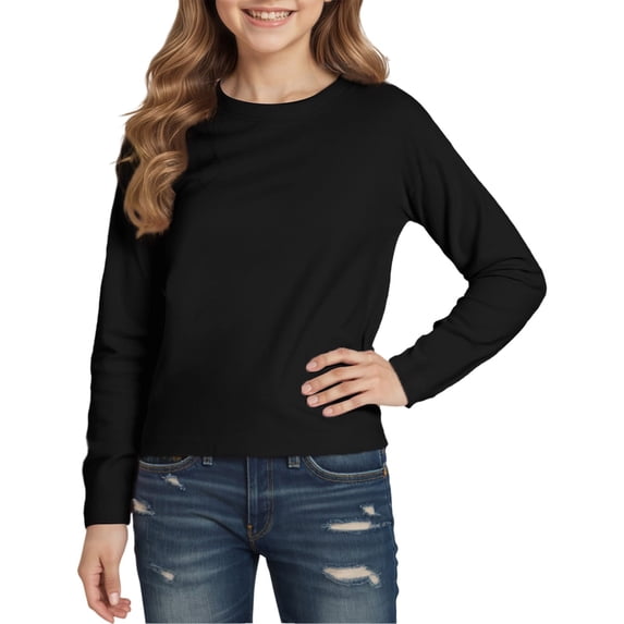 WOYY Long Sleeve T Shirt for Girls Solid Basic T-Shirt Crewneck Undershirt Top, Sizes 1-7