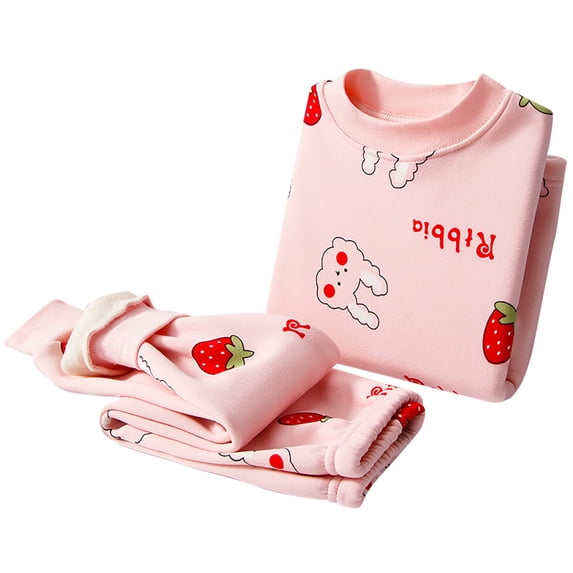 WOYY Loungewear Set for Girls Cartoon Print Knit Long Sleeve Top Pants Sleepwear Set Children's Clothes Sets, Sizes 3-4
