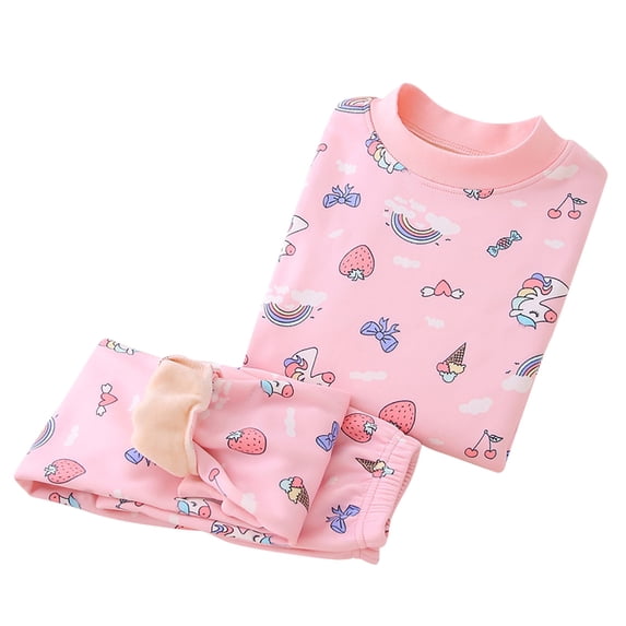 WOYY Loungewear Set for Girls Cartoon Print Knit Long Sleeve Top Pants Sleepwear Set for Kids, Sizes 6-7