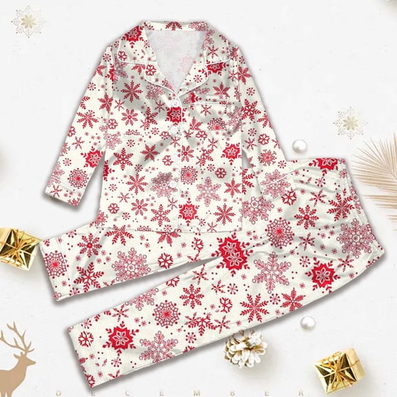 WOYY Matching Family Pajama Set Snowflake Print Long Sleeve Tops Pants Homewear Pjs Sets