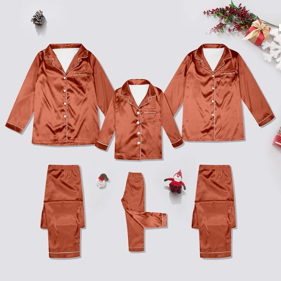 WOYY Matching Family Pajama Set Solid Long Sleeve Tops + Pants Sleepwear Loungewear
