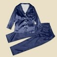 thumbnail image 1 of WOYY Matching Family Pajamas Silk Solid Long Sleeve Tops Pants Holiday Sleepwear, 1 of 8