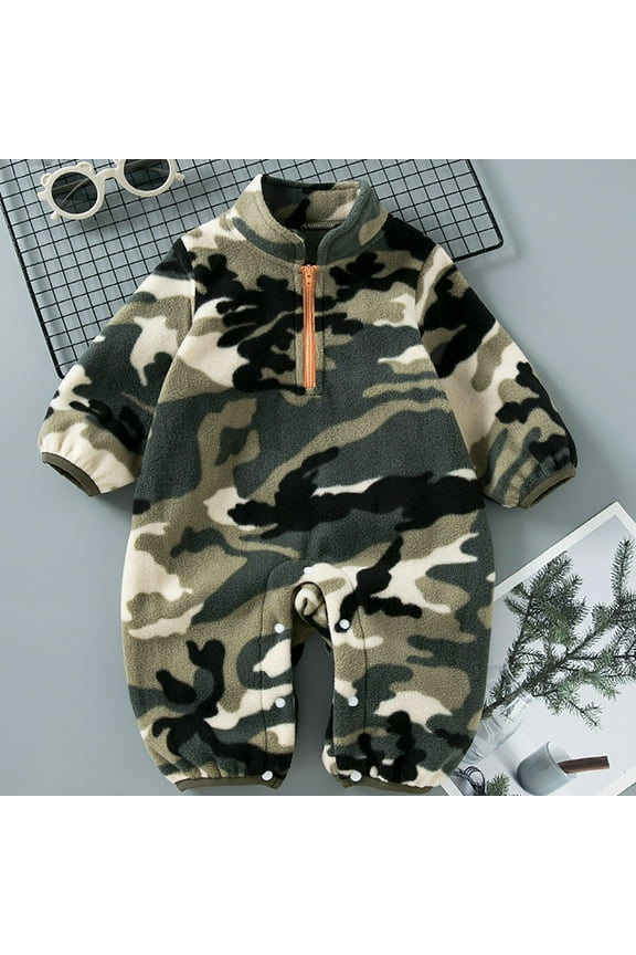 Newborn Boy's Camouflage Jumpsuit Flannel Long Sleeve Romper Winter Thick Warm Onesie