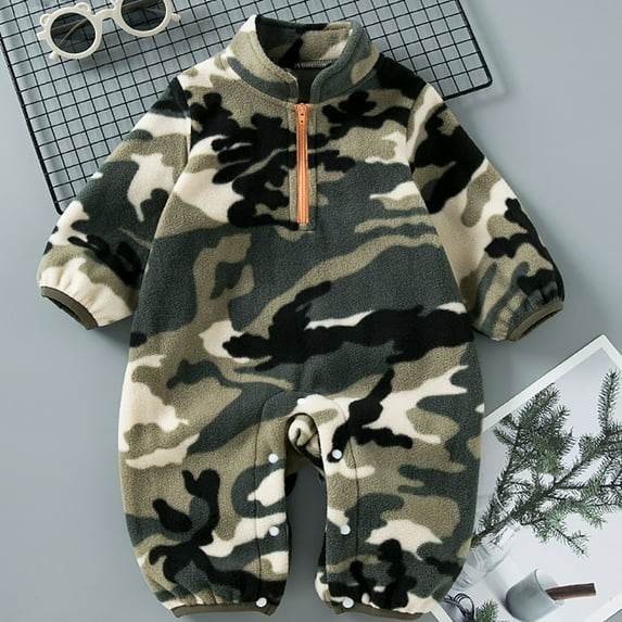 WOYY Newborn Boy's Camouflage Jumpsuit Flannel Long Sleeve Romper Winter Thick Warm Onesie