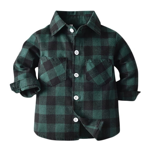WOYY Newborn Boy's Flannel Shirt Jacket Plaid Long Sleeve Lapel Button Down Shacket Coat