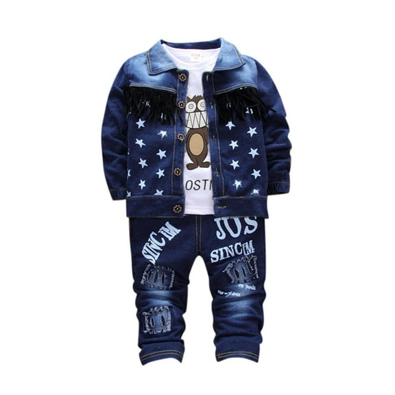 WOYY Newborn Boys 3 Piece Stylish Denim Coat Long Sleeve T Shirt Jeans Outfits, Sizes 6-12M