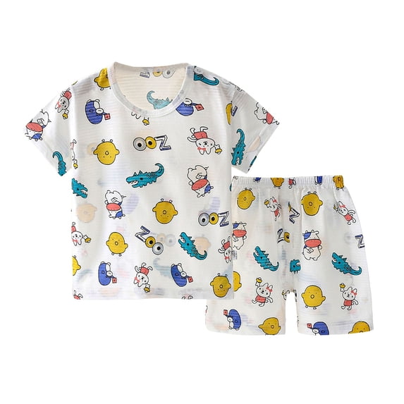 WOYY Newborn Boys Cartoon Pajamas Breathable Sleepwear Set Short Sleeve Tee Shorts PJs
