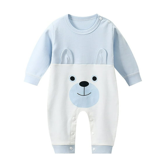 WOYY Newborn Boys Cotton Cartoon Jumpsuit Cute Round Neck Long Sleeve Romper, Sizes 1-3M