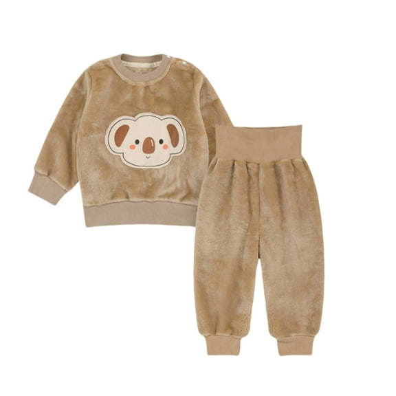 WOYY Newborn Boys Flannel Pajamas Cartoon Fleece Warm Pullover Top High Waisted Pants PJs
