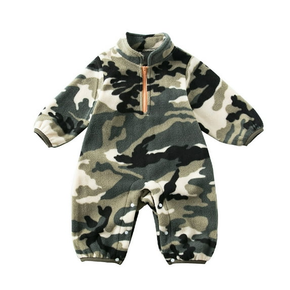 WOYY Boys Camo Jumpsuit Soft Flannel Half Zipper Romper Outfit, Sizes 6-12M