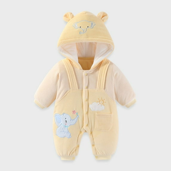 WOYY Newborn Boys Fleece Jumpsuit Cartoon Long Sleeve Hooded Romper Winter Warm Playsuit