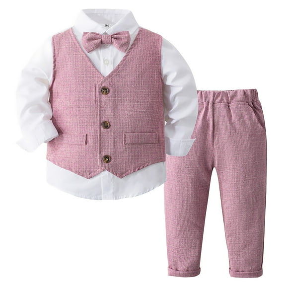 WOYY Newborn Boys Formal Suit Long Sleeve Shirt Bowtie Vest Pants Outfits, Sizes 6-12M