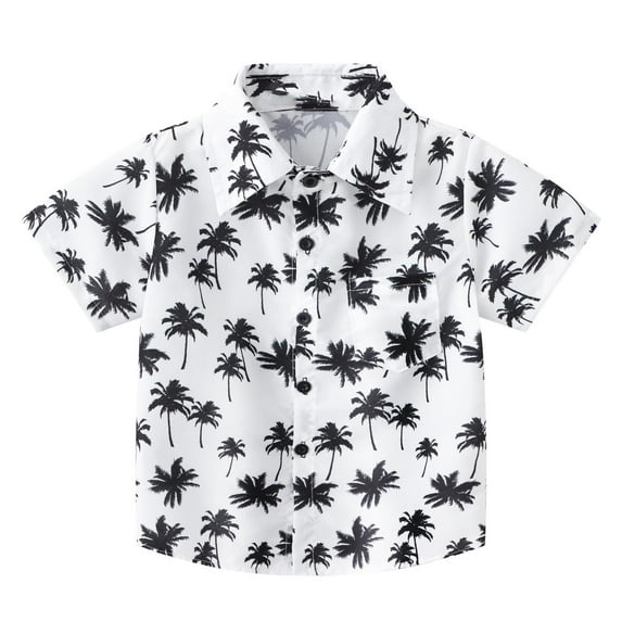 WOYY Boys Hawaii Beach Button Down Shirt Tropical Print Short Sleeve Summer Shirt