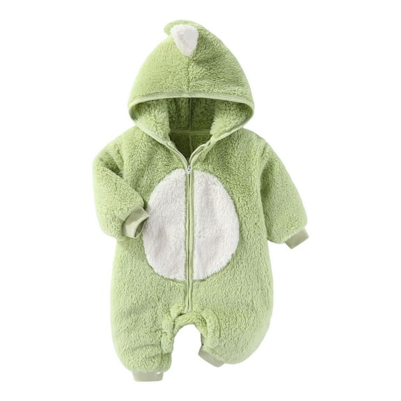 WOYY Newborn Boys Hooded Jumpsuit Cute Cartoon Fleece Fuzzy Romper Winter Warm Playsuit