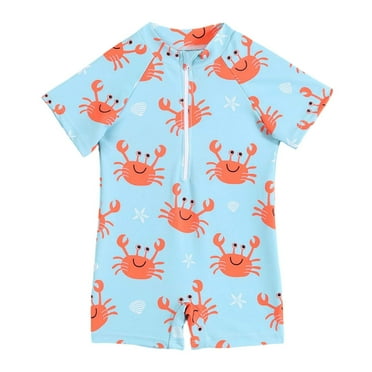 WOYY Newborn Boys One-Piece Swimsuit Short Sleeve Zip-Up Rash Guard Bathing Suit Swimwear
