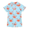 thumbnail image 1 of WOYY Boys One-Piece Swimsuit Short Sleeve Zip-Up Rash Guard Bathing Suit Swimwear, 1 of 5