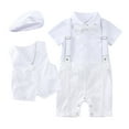 thumbnail image 1 of WOYY Newborn Boys Outfits Short Sleeve Romper Suspenders Vest Hat 4Pcs Suit, Sizes 3-6M, 1 of 4