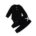 thumbnail image 1 of WOYY Boys Outfits Solid Ribbed Long Sleeve Bodysuit Romper Pants Set, Sizes 3-6M, 1 of 7
