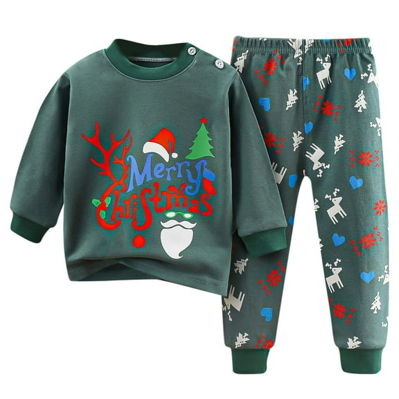 WOYY Newborn Boys Pajama Set Cartoon Printed Long Sleeve Tshirt Pants Children Sleepwear