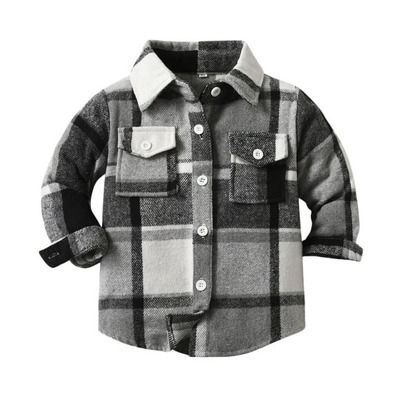 WOYY Boys Plaid Shirt Jacket Long Sleeve Button Lapel Coat Kids Casual Outerwear