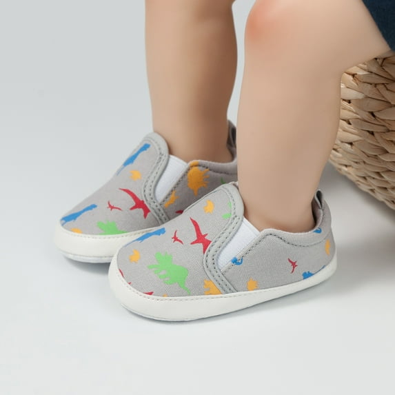 WOYY Newborn Boys Slip-On Shoes Cartoon Dinosaur Print Sneakers Kids Casual Sport Shoes