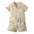 thumbnail image 1 of WOYY Newborn Boys Summer 2-Piece Outfit Set Beach Solid Short Sleeve Button-Up Shirt Shorts Set, 1 of 3