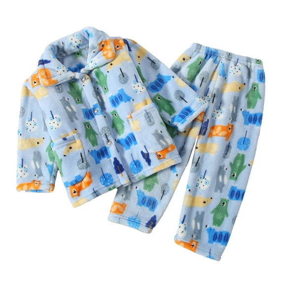 WOYY Newborn Girl's Flannel Pajamas Winter Thicken Warm Button Shirt Pants Pjs 2Pcs Set