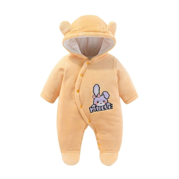 WOYY Newborn Girls Cartoon Onesie Baby Fleece Snowsuit Jumpsuit Hooded Footie Outerwear