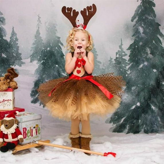 WOYY Newborn Girls Christmas Dress Xmas Reindeer Sleeveless Tutu Dress with Headband Set