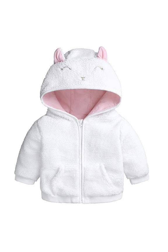 Girls Cute Winter Coat Zipper Rabbit Ears Hooded Jacket, Sizes 6-9M