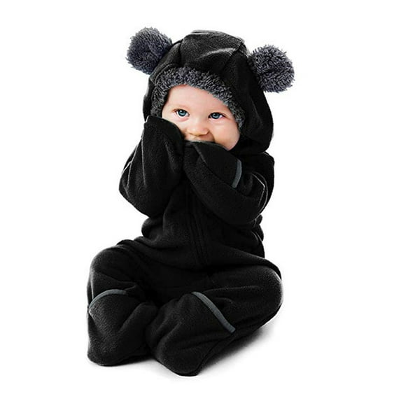 WOYY Girls Fuzzy Jumpsuit Cartoon Bear Ear Hooded Romper Winter Warm Onesie