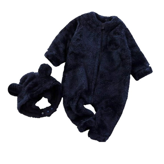 WOYY Newborn Girls Fleece Jumpsuit Zipper Soft Flannel Romper Onesies with Hood, Sizes 6-12M