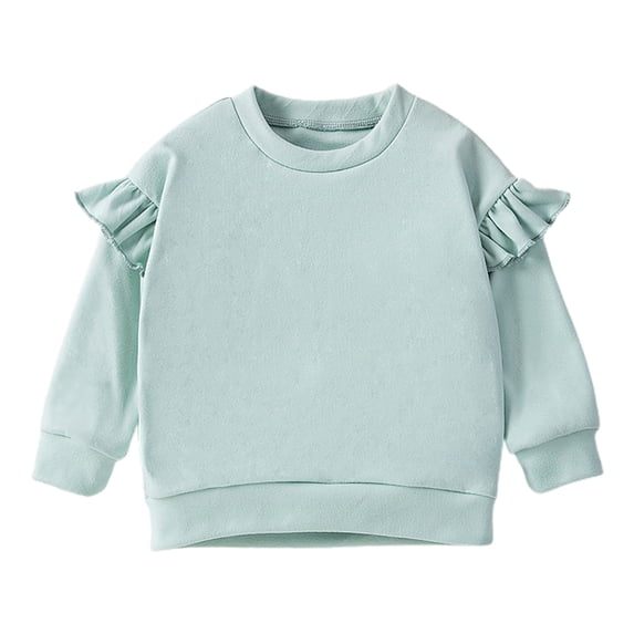 WOYY Girls Sweatshirt Solid Ruffle Crewneck Fall Winter Pullover Top