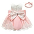 thumbnail image 1 of WOYY Girls Lace Bow Wedding Party Dress Birthday Princess Dress & Headband, Sizes 0-24M, 1 of 4