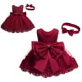 thumbnail image 1 of WOYY Newborn Girls Lace Bowknot Princess Wedding Formal Dress & Headband Set, Sizes 0-24M, 1 of 3