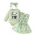 thumbnail image 1 of WOYY Newborn Girls Outfits Cartoon Panda Print Long Sleeved Romper Skirt With Hair Band, 1 of 6