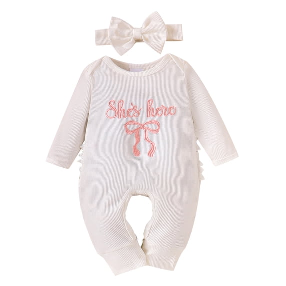 WOYY Girls Outfits Casual Long Sleeve Romper Jumpsuit Headband Baby Clothes Set