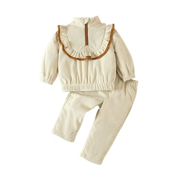 WOYY Newborn Girls Outfits Ruffle Zipper Mock Neck Sweatshirt Pants Set, Sizes 6M-3T